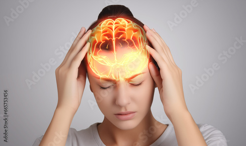 Migraine Or Headache Of A Woman. 3D illustration, AI generated