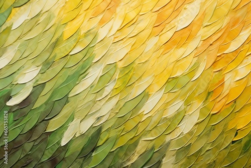 油絵背景バナー）黄色とオリーブグリーンの抽象的な魚の鱗風の柄 photo