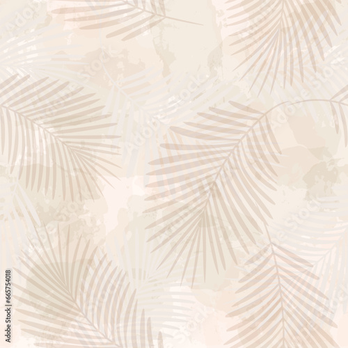 Palm Leaves Pattern. Watercolor Palm leaves seamless vector background, brown jungle print textured