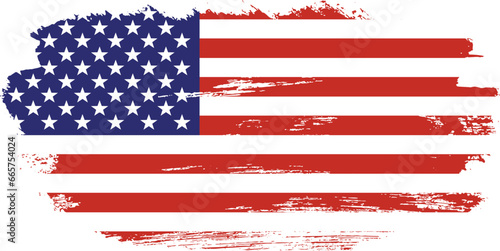 Grunge USA Flag. American flag brush paint texture. Distressed US symbol, United States flag Vector Illustration for Celebration Holiday 4 of July American President Day, star and stripes.