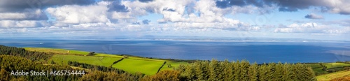 Aerial view of the Exmoor coast in the North Devon district in the county of Devon, England