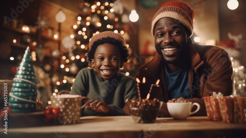 African Christmas: Father and Son Delight in Festive Holiday Cheer