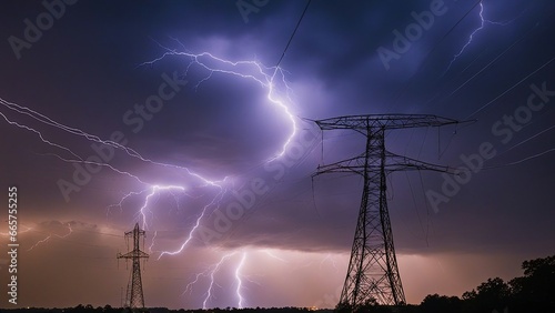 lightning storm over power lines fractal electricity