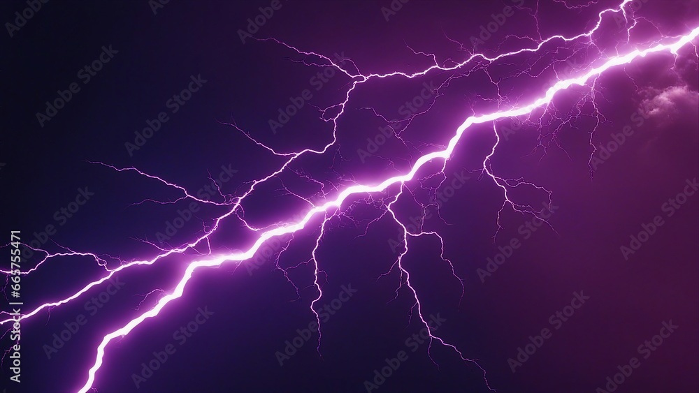 lightning in the night sky A lightning bolt with a fractal shape and a blue and purple color scheme  - obrazy, fototapety, plakaty 