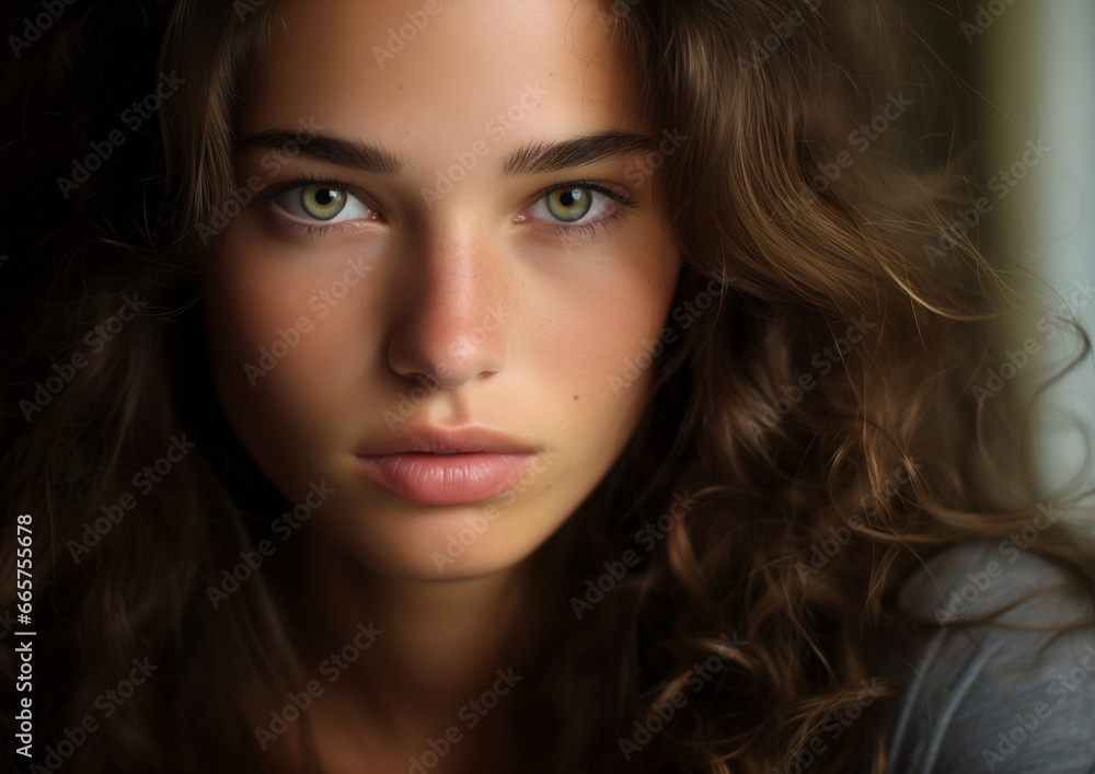 A brunette girl with green eyes A brunette girl with green eyes