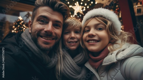 Cheerful Christmas Family Selfie at a Festively Decorated Home