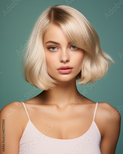 A beautiful blond model with short hair