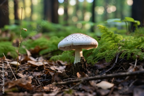 Edible wild mushroom in a forest. Generative AI