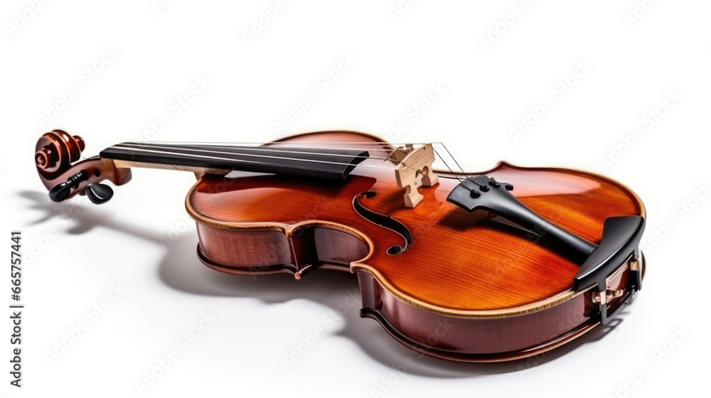 Graceful violin on a clean white backdrop epitomizes classical elegance and musical artistry Graceful violin on a clean white backdrop epitomizes classical elegance and musical artistry