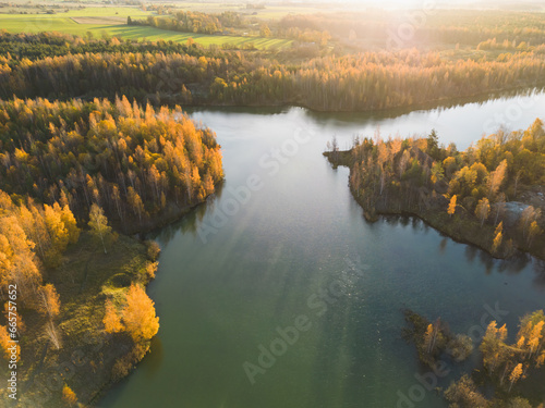 Nature of Estonia, Maardu quarry in autumn at dawn. photo