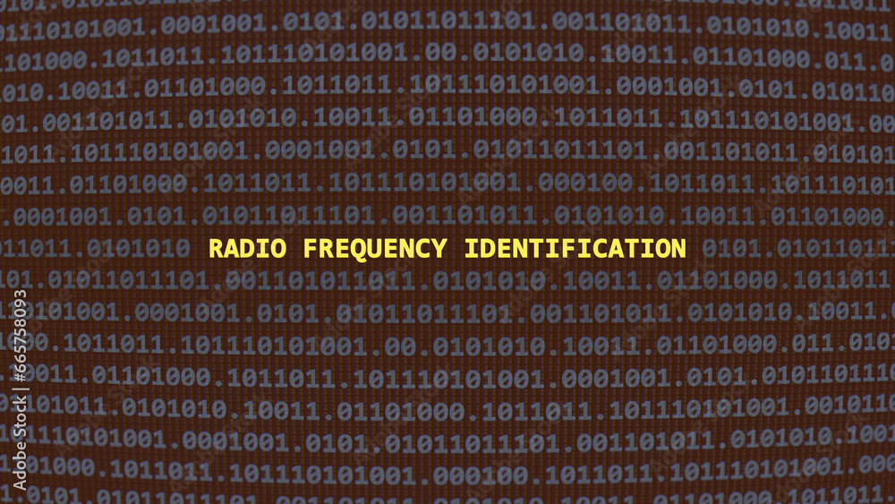 Fototapeta premium Radio frequency identification. Vulnerability text in binary system ascii art style, code on editor screen. Text in English, English text