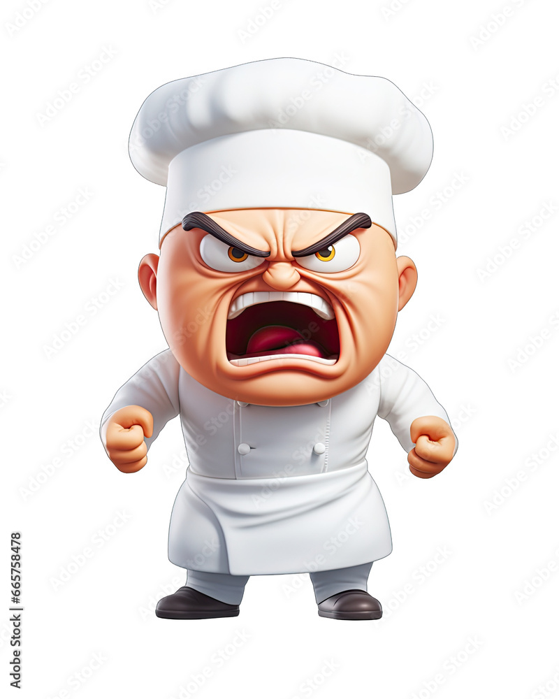Furious Chef Emoji in Hyperrealistic 3D Style on White Furious Chef Emoji in Hyperrealistic 3D Style on White