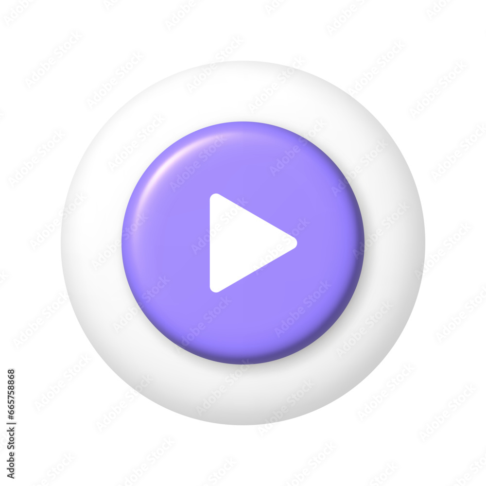 Purple start button icon on white round button. 3D vector illustration. Purple start button icon on white round button. 3D vector illustration.