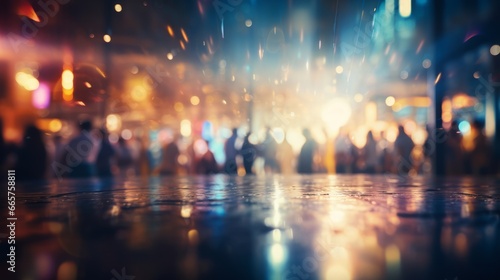 Vibrant urban celebration: bokeh, lively crowd, festive atmosphere, depth blur for a spirited vibe.