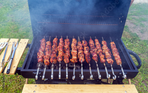 B-B-Q. Cooking barbecue in the backyard of the house