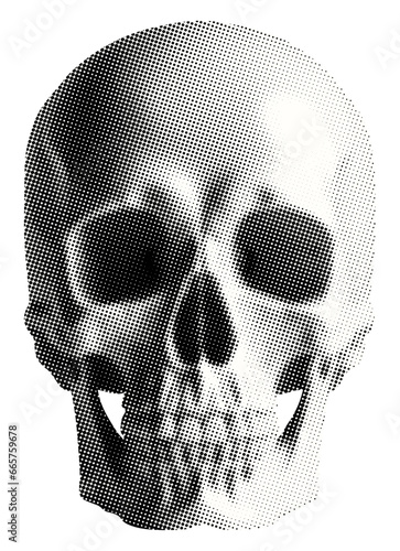 human skull model isolated halloween retro grunge halftone dotted texture vintage magazine style collage element for mixed media design