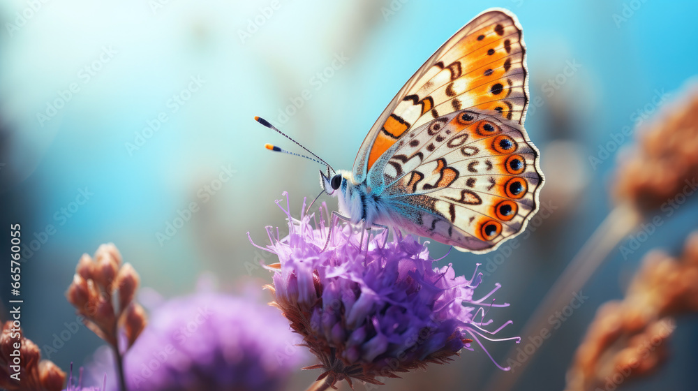 Nature's Ballet: A Delicate Butterfly Alighting on the Petals of a Vibrant Purple Flower Nature's Ballet: A Delicate Butterfly Alighting on the Petals of a Vibrant Purple Flower