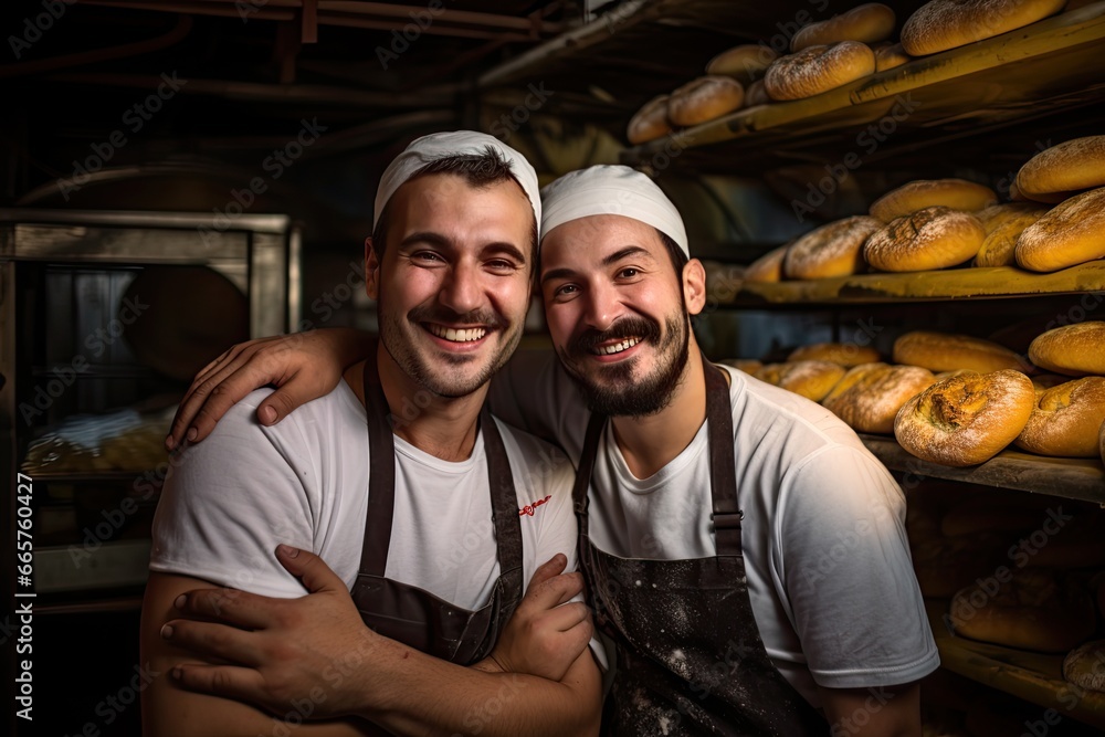 Two happy bakers at work.