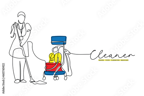  line art of group of cleaners. Professional team of janitors. Janitorial jobs. Professional and satisfactory work. Happy team. Team work concept. Hand drawn line art. Isolated.