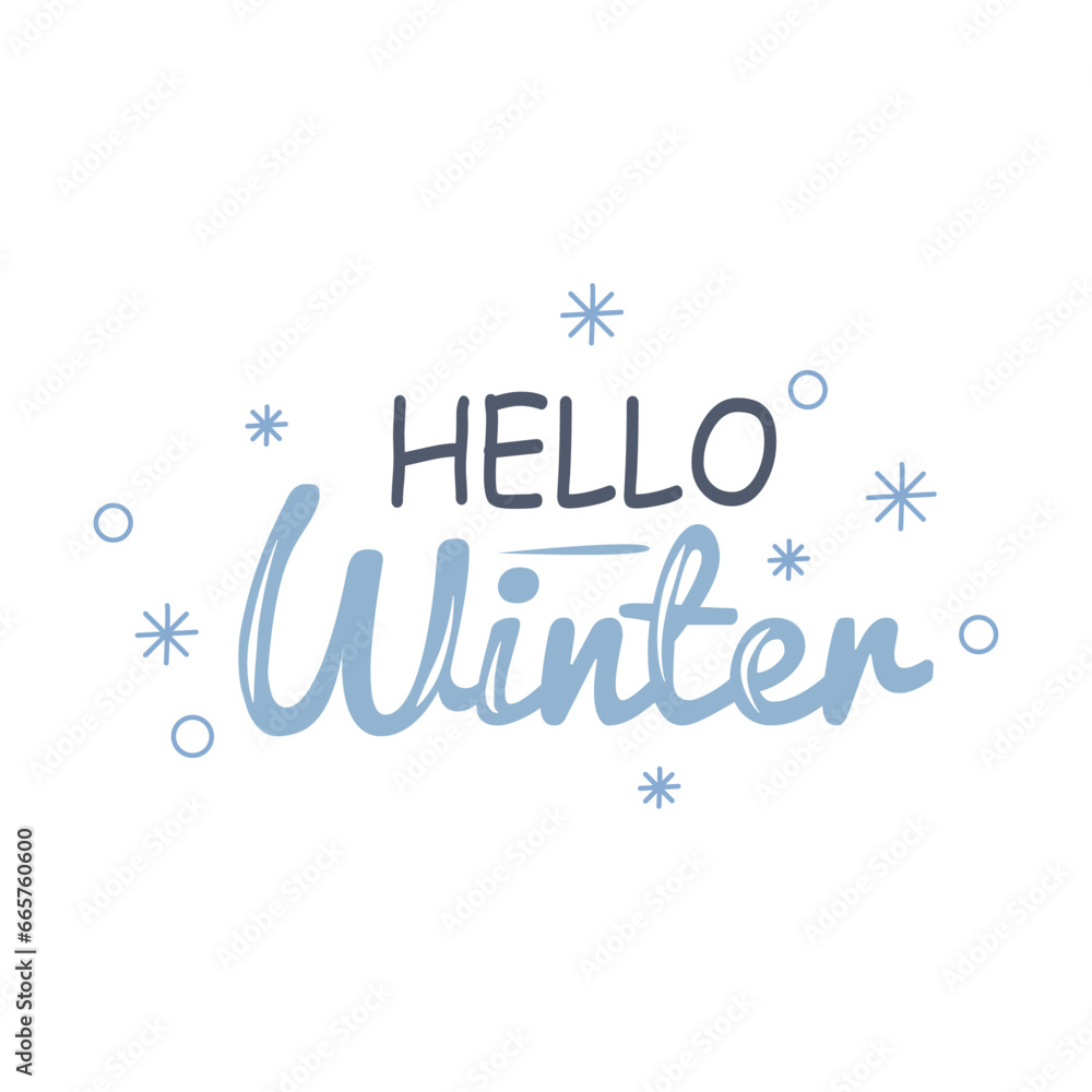 Hello Winter handwritten inscription. Winter phrases and emblems for invitations, greeting cards, t-shirts, prints and posters. Hand drawn winter inspiration phrase. Vector cozy illustration