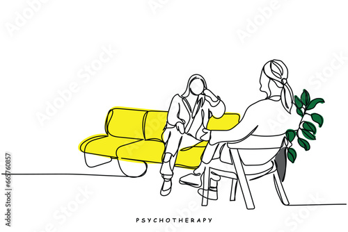 therapies illustration.  line art of psychologist's session. Self help guide. Positive psychology. Optimistic Approach to life.