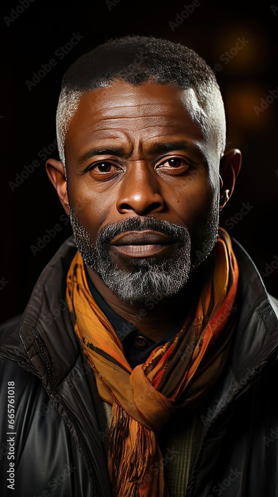 Smiling mature man wearing spectacles looking at camera. Portrait of black confident man at home. Man portrait illustration. Generative AI Smiling mature man wearing spectacles looking at camera. Portrait of black confident man at home. Man portrait illustration. Generative AI