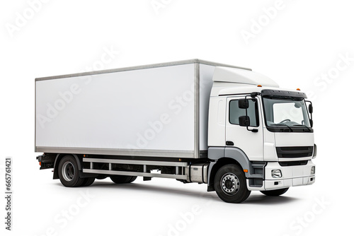 A white truck symbolizing transportation and delivery services in the logistics and shipping industry. © Iryna