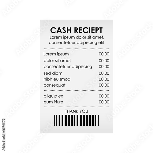 Cash Receipt or Shop Receipt. Vector Illustration Isolated on White Background. 