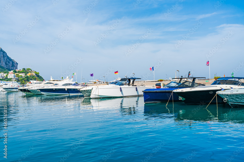 Boats and yachts at Marina Grande on Capri Island, Italy