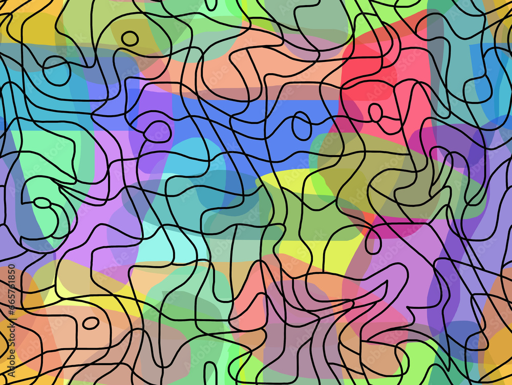 Obraz premium A black and white hand-drawn drawing with a colored background.Abstract design and seamless pattern.