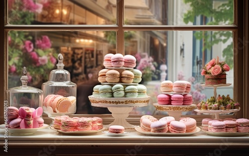 Exquisite french patisserie Showcasing Delectable Desserts in Window Display Pastry Shop