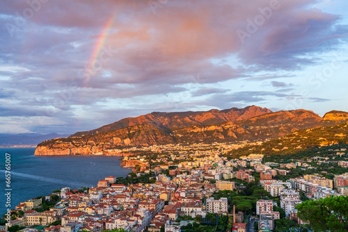 Rainbow over Sorrento and the Bay of Naples in Italy