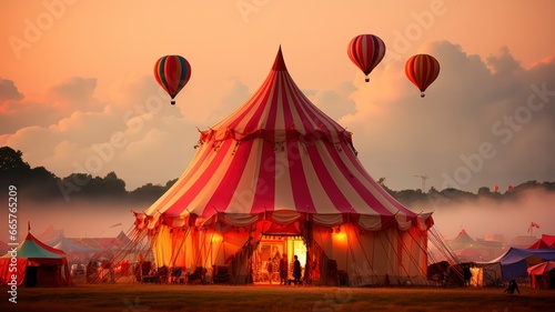 Dreamy circus tent, aerostatic hot air ballons