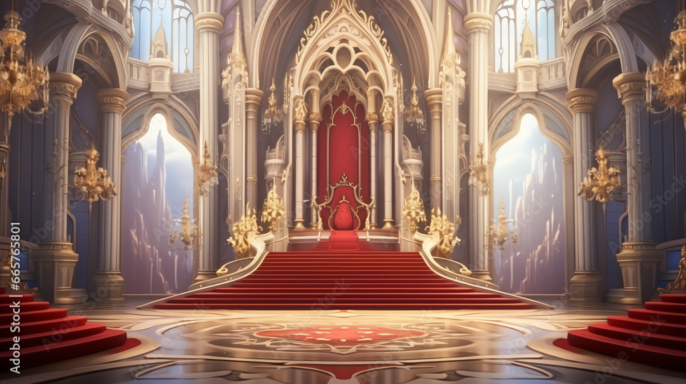 A fantasy empty throne in hall cathedral background of castle gothic