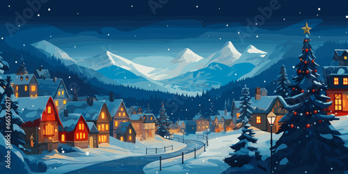 small town in a winter landscape at Christmas time
