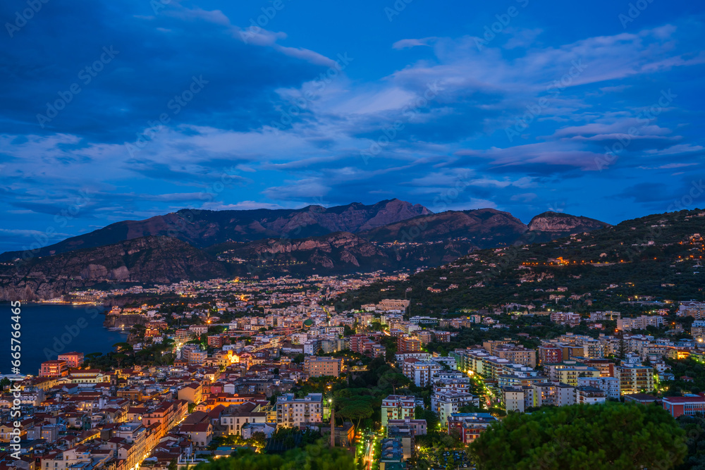 Panoramic view of Sorrento in Italy at dusk
