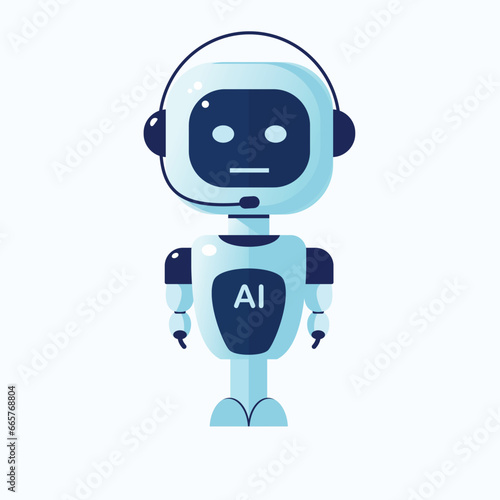 Cute blue robot standing on transparent background