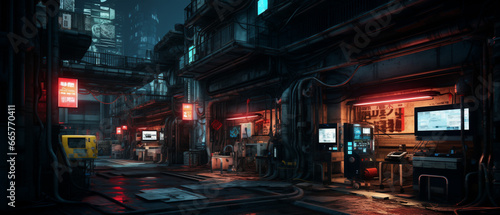 Futuristic cyberpunk urban cityscape, Neon Lights, traffic in night