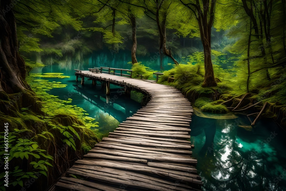 Fototapeta premium wooden bridge in the park