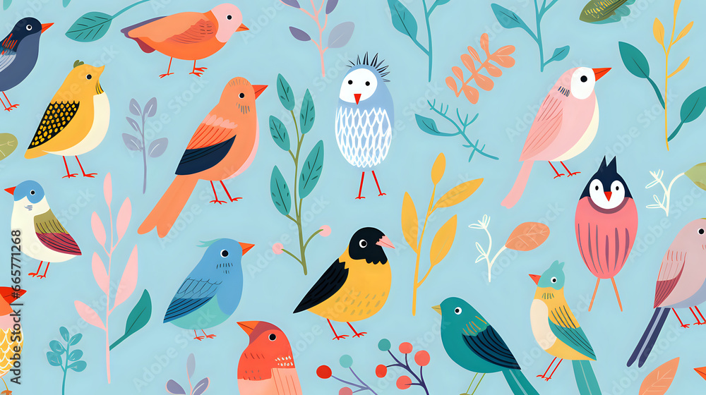 seamless pattern with birds. Generative AI seamless pattern with birds. Generative AI