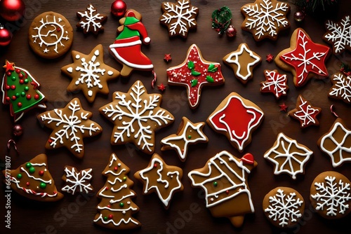 christmas cookies on wooden background