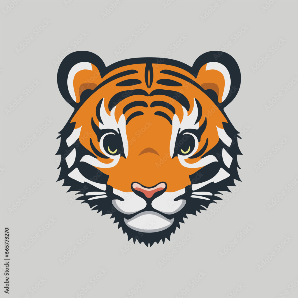 Cartoon Illustration of baby tiger head, cute animal head can be use as logo