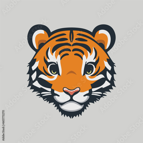 Cartoon Illustration of baby tiger head, cute animal head can be use as logo
