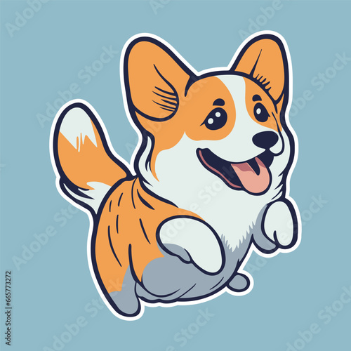 Cartoon illustration of jumping playful corgi, cute dog
