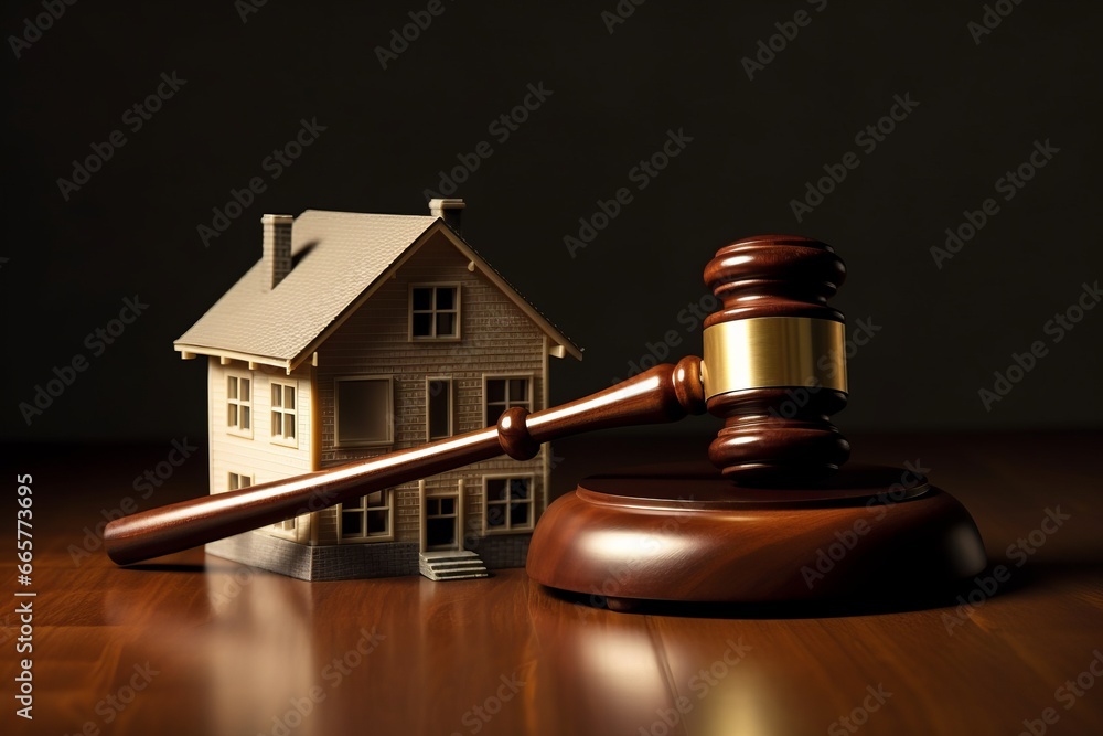 Real estate arbitration law. Gavel and house model Real estate arbitration law. Gavel and house model