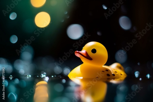 Gorgeous rubber duck photo in a pool, with bokeh and focused details. Perfect wallpaper for your device. Generative AI