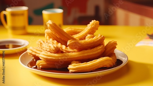 Churros and Chocolate - A Spanish Breakfast Delight with Melting Sugar, Hazelnut Dip, and Homemade Sweet Treats