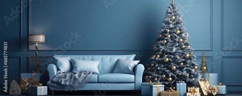 Bluethemed Christmas Interior Setting The Holiday Mood photo