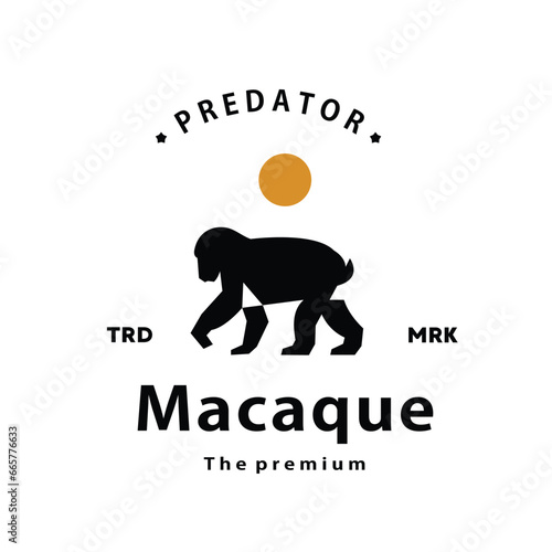vintage retro hipster macaque logo vector silhouette art icon