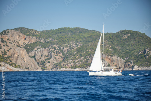 Sailing yacht on the open sea. © Pavel